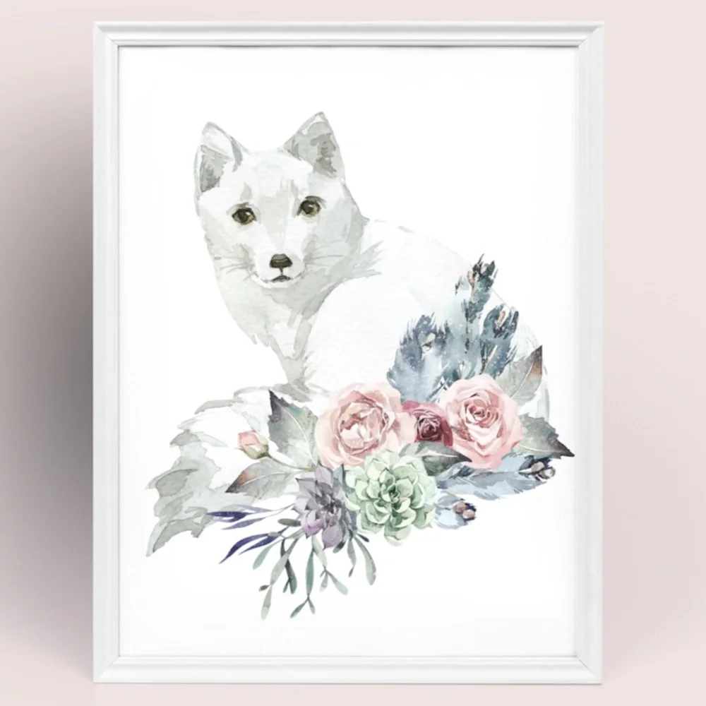 Arctic Fox Watercolor Wall Art Print Poster Illustration Unframed - Picture 6 of 9